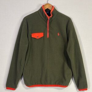 Polo Ralph Lauren 1/4 Zip Fleece Olive Orange Trim Mens M